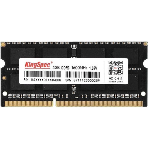Оперативная память DDR3L 4GB 1600MHz Kingspec KS1600D3N13504G RTL PC3-12800 CL11 SO-DIMM 204-pin 1.35В single rank Ret [KS1600D3N13504G]