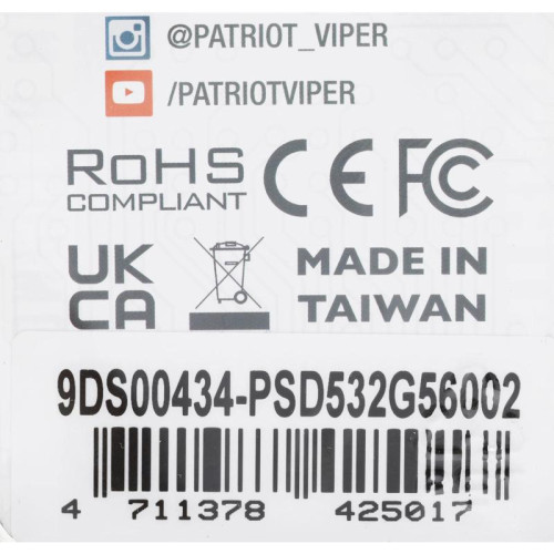 Оперативная память DDR5 32GB 5600MHz Patriot PSD532G56002 Signature RTL PC5-44800 CL46 DIMM 288-pin 1.1В dual rank Ret [PSD532G56002]