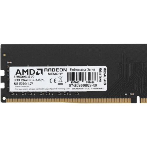 Оперативная память DDR4 8Gb 2666MHz AMD R748G2606U2S-UO Radeon R7 Performance Series OEM PC4-21300 CL16 DIMM 288-pin 1.2В OEM [R748G2606U2S-UO]