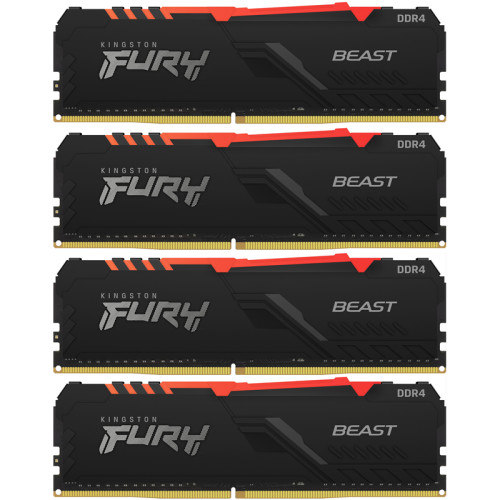 Память оперативная/ Kingston 64GB 3200MHz DDR4 CL16 DIMM (Kit of 4) 1Gx8 FURY Beast RGB