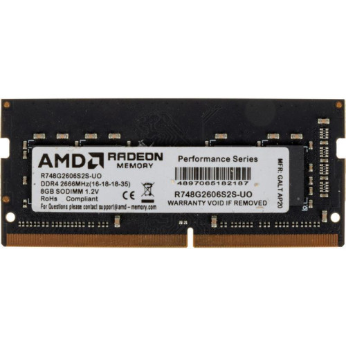 Оперативная память DDR4 8Gb 2666MHz AMD R748G2606S2S-UO Radeon R7 Performance Series OEM PC4-21300 CL16 SO-DIMM 260-pin 1.2В OEM [R748G2606S2S-UO]