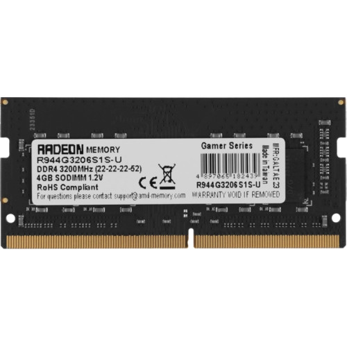 Оперативная память DDR4 4GB 3200MHz AMD R944G3206S1S-U R9 RTL PC4-25600 CL22 SO-DIMM 260-pin 1.2В Ret [R944G3206S1S-U]