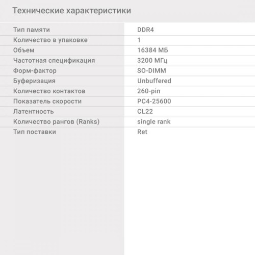 Оперативная память DDR4 16Gb 3200MHz Digma DGMAS43200016S RTL PC4-25600 CL22 SO-DIMM 260-pin 1.2В single rank Ret [DGMAS43200016S]