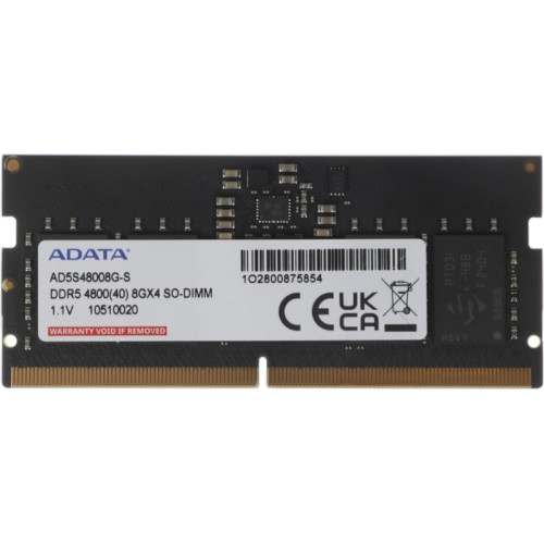 Оперативная память DDR5 8GB 4800MHz A-Data AD5S48008G-S RTL PC4-38400 CL40 SO-DIMM 262-pin 1.1В single rank Ret [AD5S48008G-S]