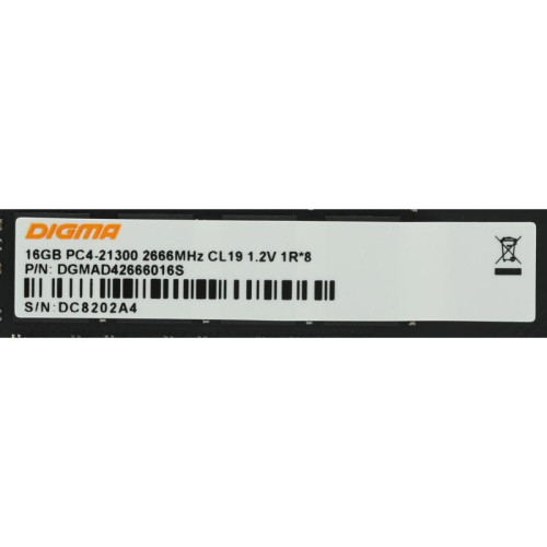 Оперативная память DDR4 16Gb 2666MHz Digma DGMAD42666016S RTL PC4-21300 CL19 DIMM 288-pin 1.2В single rank Ret [DGMAD42666016S]