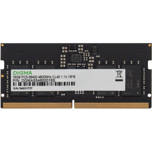 Оперативная память DDR5 16GB 4800MHz Digma DGMAS54800016S RTL PC5-38400 CL40 SO-DIMM 262-pin 1.1В single rank Ret [DGMAS54800016S]