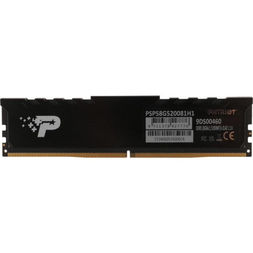 Оперативная память DDR5 8GB 5200MHz Patriot PSP58G520081H1 Signature Premium RTL PC5-41600 CL42 DIMM 288-pin 1.1В single rank с радиатором Ret [PSP58G520081H1]