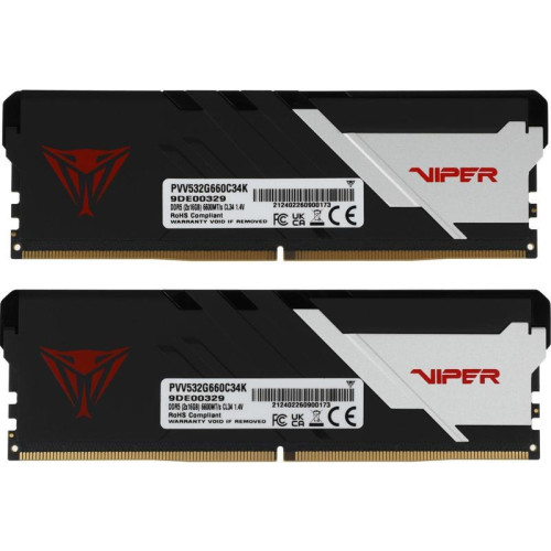 Оперативная память DDR5 2x16Gb 6600MHz Patriot PVV532G660C34K Viper Venom RTL Gaming PC5-52800 CL34 DIMM 288-pin 1.4В kit с радиатором Ret [PVV532G660C34K]