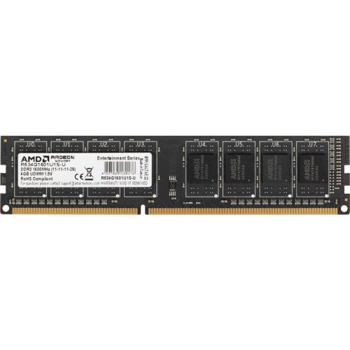 Оперативная память DDR3 4Gb 1600MHz AMD R534G1601U1S-U RTL PC3-12800 CL11 DIMM 240-pin 1.5В Ret [R534G1601U1S-U]