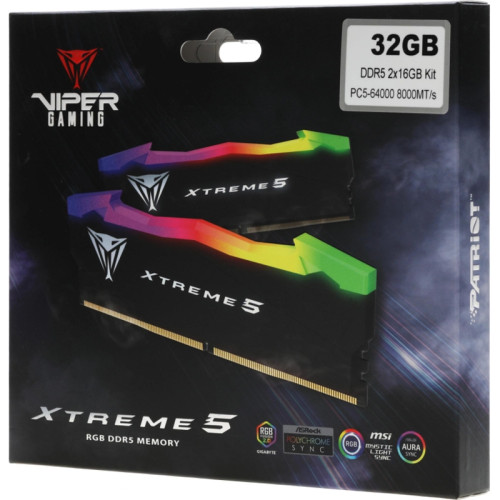 Оперативная память DDR5 2x16Gb 8000MHz Patriot PVXR532G80C38K Viper Xtreme 5 RGB RTL Gaming PC5-64000 CL38 DIMM 288-pin 1.45В с радиатором Ret [PVXR532G80C38K]