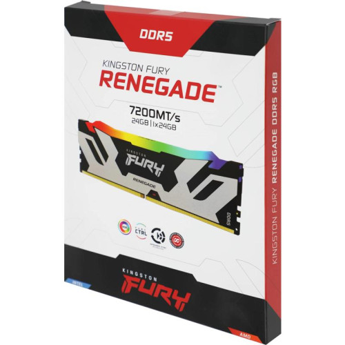 Оперативная память DDR5 24GB 7200MHz Kingston KF572C38RSA-24 Fury Renegade Silver/Black RGB RTL Gaming PC5-57600 CL38 DIMM 288-pin 1.45В single rank с радиатором Ret [KF572C38RSA-24]