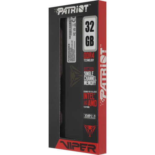 Память DDR4 32GB 3200MHz Patriot PVSR432G320C8 Viper Steel RGB RTL Gaming PC4-25600 CL18 DIMM 288-pin 1.35В dual rank с радиатором Ret