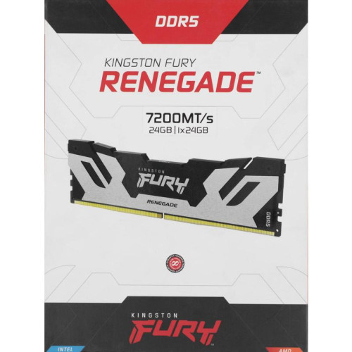Оперативная память DDR5 24GB 7200MHz Kingston KF572C38RS-24 Fury Renegade Silver/Black RTL Gaming PC5-57600 CL38 DIMM 288-pin 1.45В single rank с радиатором Ret [KF572C38RS-24]
