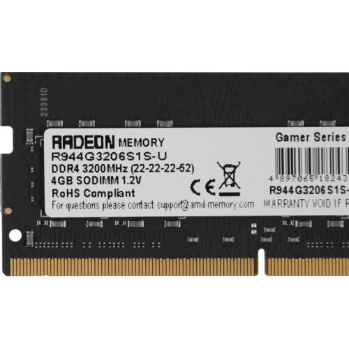 Оперативная память DDR4 4GB 3200MHz AMD R944G3206S1S-U R9 RTL PC4-25600 CL22 SO-DIMM 260-pin 1.2В Ret [R944G3206S1S-U]