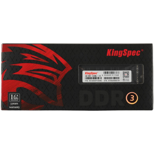 Оперативная память DDR3 4Gb 1600MHz Kingspec KS1600D3P15004G RTL PC3-12800 CL11 DIMM 240-pin 1.5В dual rank Ret [KS1600D3P15004G]