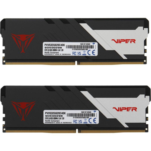 Оперативная память DDR5 2x16Gb 6200MHz Patriot PVV532G620C40K Viper Venom RTL Gaming PC5-49600 CL40 DIMM 288-pin 1.35В kit с радиатором Ret [PVV532G620C40K]