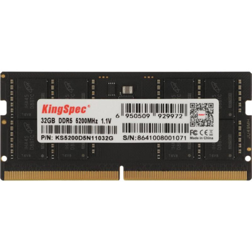 Оперативная память DDR5 32GB 5200MHz Kingspec KS5200D5N11032G RTL PC5-41600 CL40 SO-DIMM 288-pin 1.1В single rank Ret [KS5200D5N11032G]