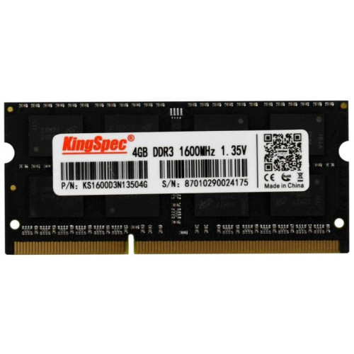 Оперативная память DDR3L 4GB 1600MHz Kingspec KS1600D3N13504G RTL PC3-12800 CL11 SO-DIMM 204-pin 1.35В single rank Ret [KS1600D3N13504G]