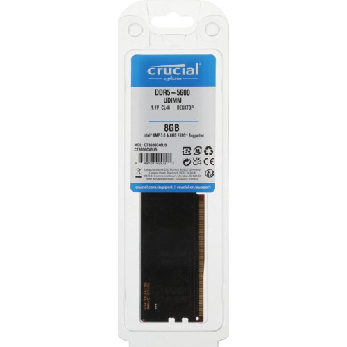 Память DDR5 8GB 5600MHz Crucial CT8G56C46U5 RTL PC5-44800 CL46 DIMM 288-pin 1.1В single rank Ret
