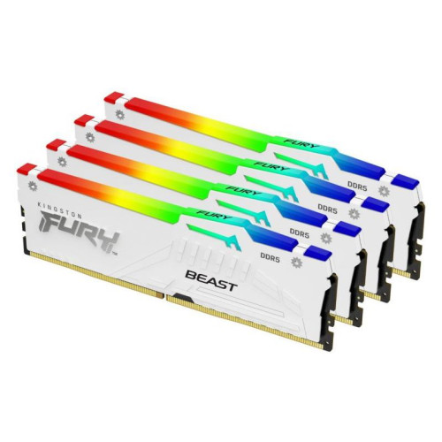 Память оперативная/ Kingston 64GB 5200MT/s DDR5 CL40 DIMM (Kit of 4) FURY Beast White RGB XMP