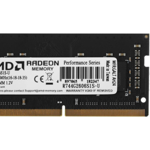 Оперативная память DDR4 4Gb 2666MHz AMD R744G2606S1S-U Radeon R7 Performance Series RTL PC4-21300 CL16 SO-DIMM 260-pin 1.2В Ret [R744G2606S1S-U]