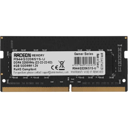 Оперативная память DDR4 4GB 3200MHz AMD R944G3206S1S-U R9 RTL PC4-25600 CL22 SO-DIMM 260-pin 1.2В Ret [R944G3206S1S-U]