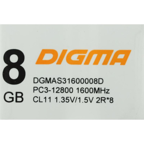 Оперативная память DDR3 8GB 1600MHz Digma DGMAS31600008D RTL PC3-12800 CL11 SO-DIMM 204-pin 1.35В dual rank Ret [DGMAS31600008D]