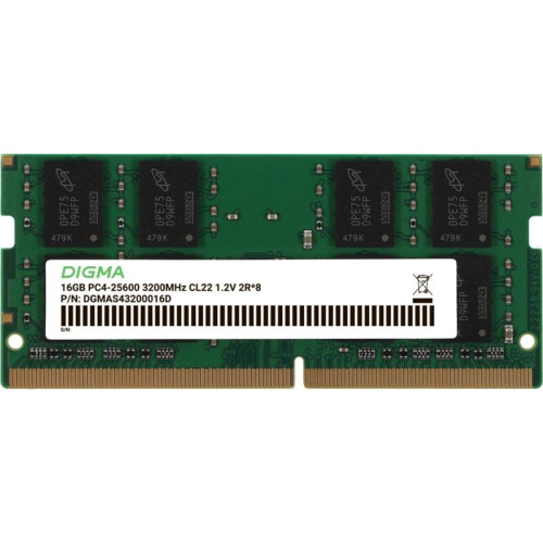 Оперативная память DDR4 16Gb 3200MHz Digma DGMAS43200016D RTL PC4-25600 CL22 SO-DIMM 260-pin 1.2В dual rank Ret [DGMAS43200016D]