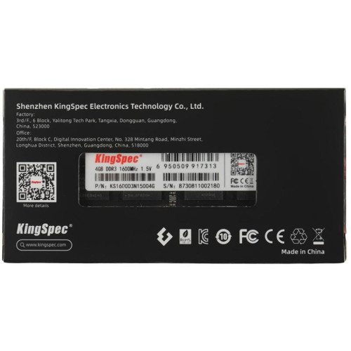 Оперативная память DDR3 4GB 1600MHz Kingspec KS1600D3N15004G RTL PC3-12800 CL11 SO-DIMM 240-pin 1.5В single rank Ret [KS1600D3N15004G]