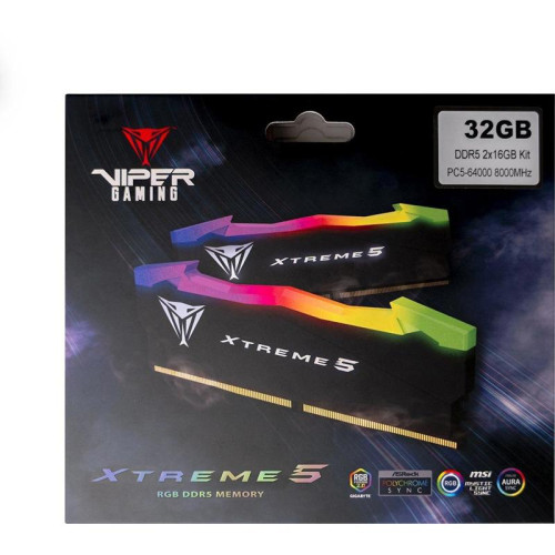 Оперативная память DDR5 2x16Gb 8000MHz Patriot PVXR532G80C38K Viper Xtreme 5 RGB RTL Gaming PC5-64000 CL38 DIMM 288-pin 1.45В с радиатором Ret [PVXR532G80C38K]