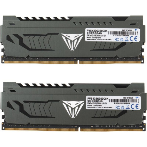 Память DDR4 2x16GB 3600MHz Patriot PVS432G360C8K Viper Steel RTL Gaming PC4-28800 CL18 DIMM 288-pin 1.35В single rank с радиатором Ret