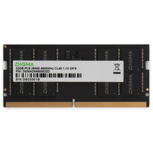 Оперативная память DDR5 32GB 4800MHz Digma DGMAS54800032D RTL PC5-38400 CL40 SO-DIMM 262-pin 1.1В dual rank Ret [DGMAS54800032D]