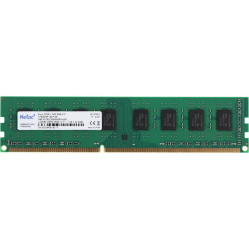 Оперативная память DDR3 8GB 1600MHz Netac NTBSD3P16SP-08 Basic RTL PC3-12800 CL11 DIMM 240-pin 1.5В dual rank Ret [NTBSD3P16SP-08]