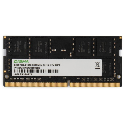 Оперативная память DDR4 8Gb 2666MHz Digma DGMAS42666008D RTL PC4-21300 CL19 SO-DIMM 260-pin 1.2В dual rank Ret [DGMAS42666008D]