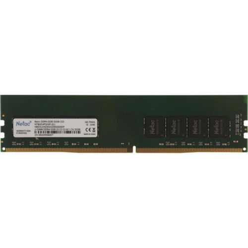 Оперативная память DDR4 32GB 3200MHz Netac NTBSD4P32SP-32J Basic RTL PC4-25600 CL22 DIMM 288-pin 1.2В single rank Ret [NTBSD4P32SP-32J]