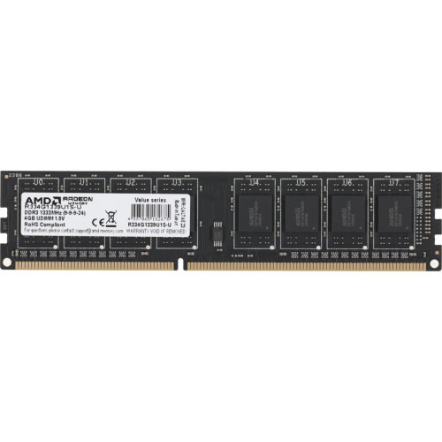 Оперативная память DDR3 4Gb 1333MHz AMD R334G1339U1S-U R3 Value RTL PC3-10600 CL9 DIMM 240-pin 1.5В Ret [R334G1339U1S-U]