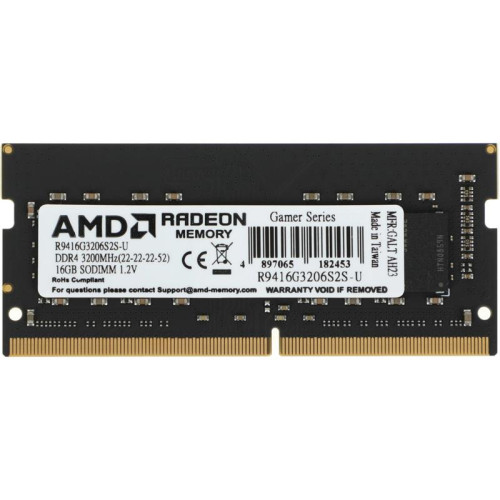 Оперативная память DDR4 16Gb 3200MHz AMD R9416G3206S2S-U R9 RTL PC4-25600 CL22 SO-DIMM 260-pin 1.2В Ret [R9416G3206S2S-U]