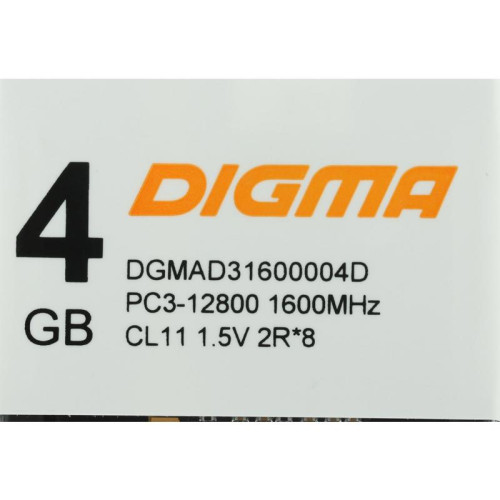 Оперативная память DDR3 4GB 1600MHz Digma DGMAD31600004D RTL PC3-12800 CL11 DIMM 240-pin 1.35В dual rank Ret [DGMAD31600004D]