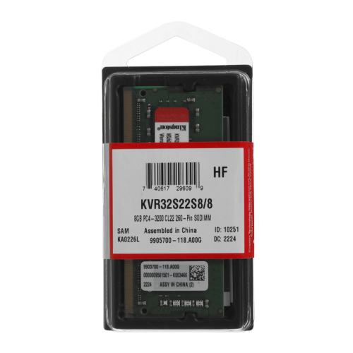 Память оперативная/ Kingston 8GB 3200MHz DDR4 SODIMM Non-ECC CL22 1Rx8 (Select Regions ONLY) Память оперативная/ Kingston 8GB 3200MHz DDR4 SODIMM Non-ECC CL22 1Rx8 (Select Regions ONLY)