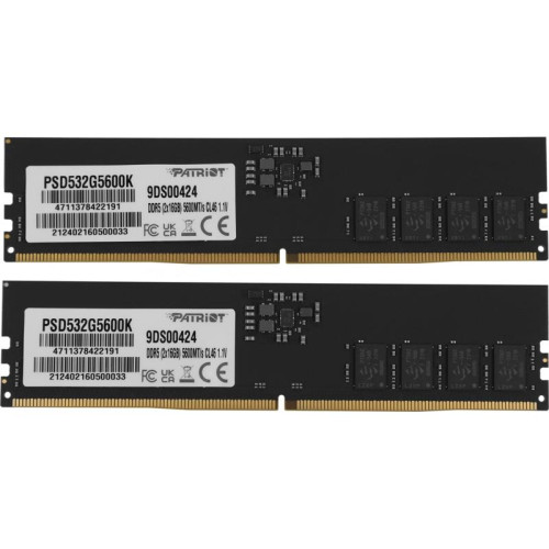Память DDR5 2x16Gb 5600MHz Patriot PSD532G5600K Signature RTL PC5-44800 CL46 DIMM 288-pin 1.1В Ret