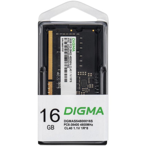 Оперативная память DDR5 16GB 4800MHz Digma DGMAS54800016S RTL PC5-38400 CL40 SO-DIMM 262-pin 1.1В single rank Ret [DGMAS54800016S]