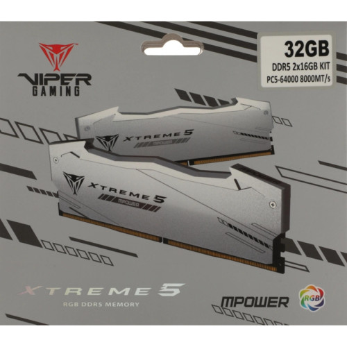 Память DDR5 2x16GB 8000MHz Patriot PVXR532G80C38KM Viper Xtreme 5 RGB RTL Gaming PC5-64000 CL38 DIMM 288-pin 1.45В с радиатором Ret