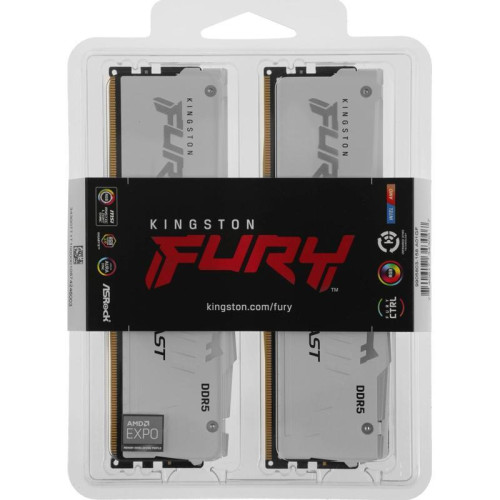 Память оперативная/ Kingston 32GB 6400MT/s DDR5 CL32 DIMM (Kit of 2) FURY Beast White RGB EXPO