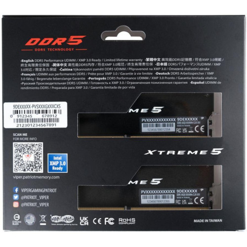 Оперативная память DDR5 2x16GB 7600MHz Patriot PVX532G76C36K Viper Xtreme 5 RTL Gaming PC5-60800 CL36 DIMM ECC 288-pin 1.1В с радиатором Ret [PVX532G76C36K]