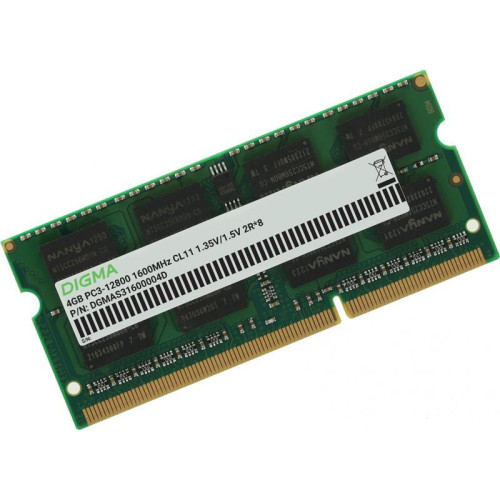 Оперативная память DDR3 4GB 1600MHz Digma DGMAS31600004D RTL PC3-12800 CL11 SO-DIMM 204-pin 1.35В dual rank Ret [DGMAS31600004D]