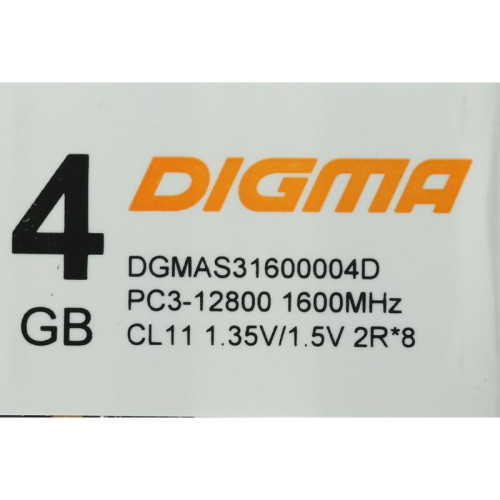 Оперативная память DDR3 4GB 1600MHz Digma DGMAS31600004D RTL PC3-12800 CL11 SO-DIMM 204-pin 1.35В dual rank Ret [DGMAS31600004D]
