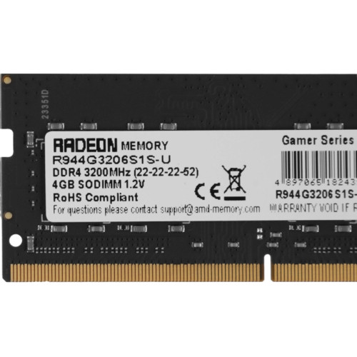 Оперативная память DDR4 4GB 3200MHz AMD R944G3206S1S-U R9 RTL PC4-25600 CL22 SO-DIMM 260-pin 1.2В Ret [R944G3206S1S-U]