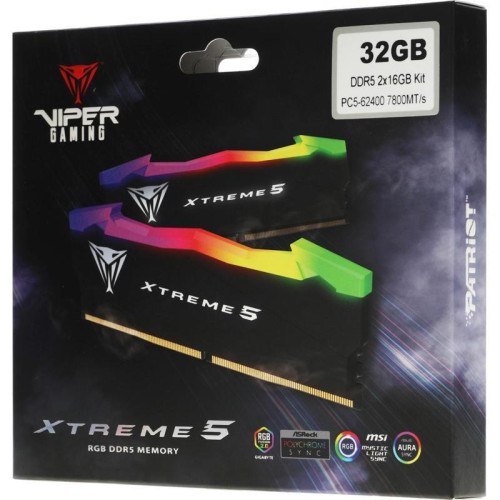 Оперативная память DDR5 2x16Gb 7800MHz Patriot PVXR532G78C38K Viper XTREME RGB RTL Gaming PC5-62400 CL38 DIMM 288-pin 1.45В с радиатором Ret [PVXR532G78C38K]