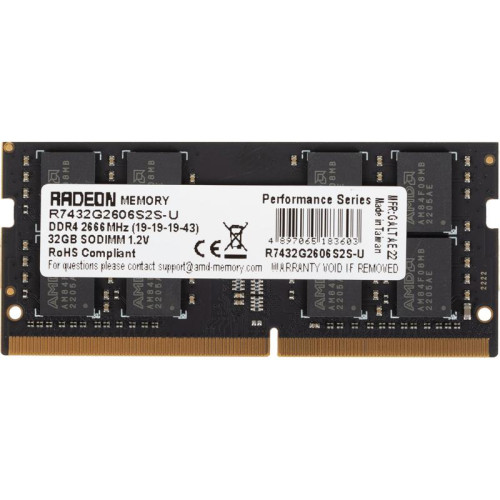 Оперативная память DDR4 32Gb 2666MHz AMD R7432G2606S2S-U Radeon R7 Performance Series RTL PC4-21300 CL19 SO-DIMM 260-pin 1.2В Ret [R7432G2606S2S-U]