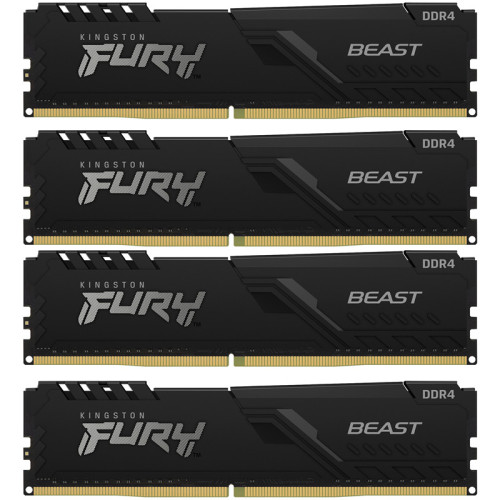 Память оперативная/ Kingston 16GB 2666MHz DDR4 CL16 DIMM (Kit of 4) FURY Beast Black